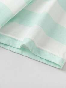 Balabala Young Boy Soft Fabric Cartoon Smiley Face Striped Print Round Neck Short Sleeve Casual T-Shirt, Loose Fit - White Green Tone - View 8