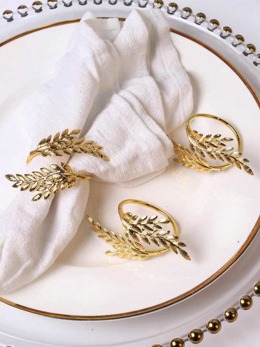 2-12pcs Metal Leaf Napkin Rings, Napkin Holders, Tabletop Decor, Suitable For Weddings, Christmas Parties, Banquets, Dinners - Multicolor - View 1