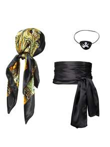 1/3pcs New Taffeta Satin Fabric Holiday Funny Cosplay Medieval Renaissance Pirate Headband And Belt Costume Set With Pirate Mask, Suitable For Valentine's Day Masquerade Party, Magic Costume Props, New Party Outfit - Multicolor - View 5