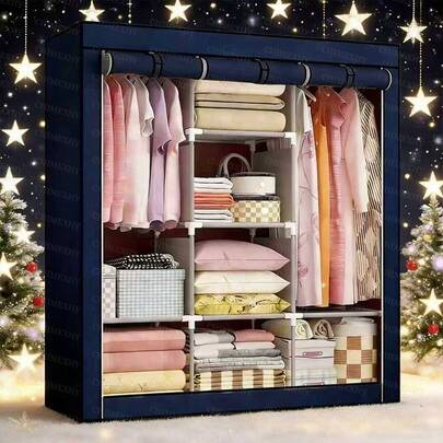 Armario Grande Portátil Armario de Lona Organizador de Almacenaje de Ropa con Barra de Colgar Armario Plegable para Salón, Dormitorio 175 x 130 x 45CM