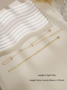 两件套优雅闪亮立方氧化锆多层叠戴戒指和手链套装，适合女性日常佩戴、夜店派对、聚会等场合。 - 金色 - 查看 5