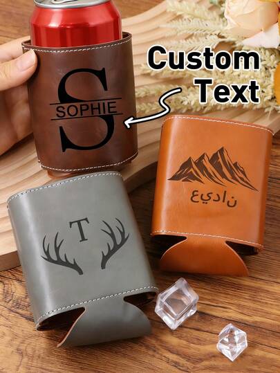 Anpassad text för burkkylare i PU-läder, personlig dryckesisoleringshylsa, anpassad dryckeshållare för dagligt bruk, mugghylsa, anpassningsbar present till födelsedagar, herrpresenter, alla hjärtans dag, snygg burkhylsa, möhippa, sammankomster