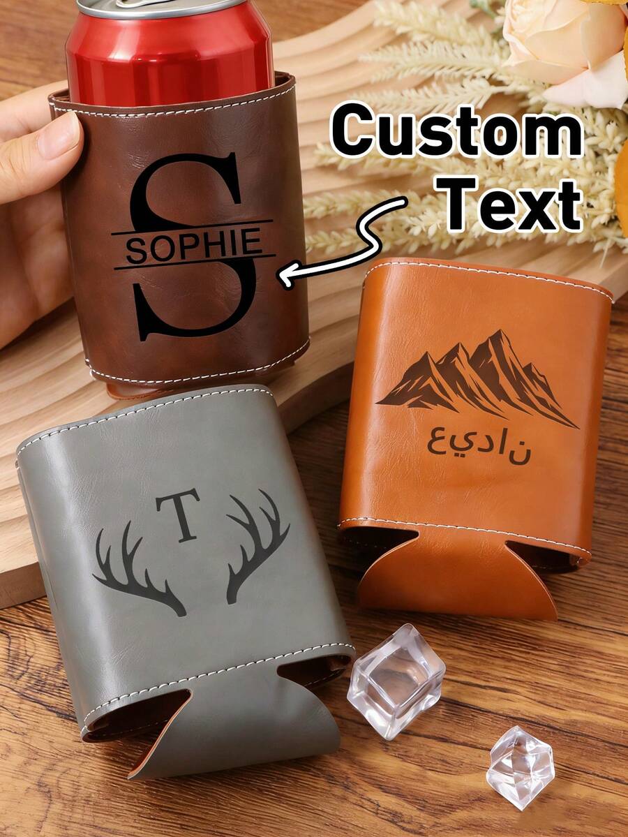 定制文字PU皮革罐套，个性化饮料保温套，日常使用的定制饮料套，杯套，生日、男士、情人节等场合的定制礼物，时尚罐套，单身派对礼品，聚会用品 - 風格A - 查看 1