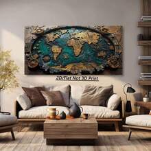 1 Piece Of Vintage Large Wooden Frame Canvas Wall Painting- World Map, Ideal For Living Room, Bedroom & Study Decor, Perfect For New Year & Christmas-Thick Wooden Frame,High Quality Wall Art Printed Poster Can Be Hung Directly,Perfect - 多色 - 查看 3