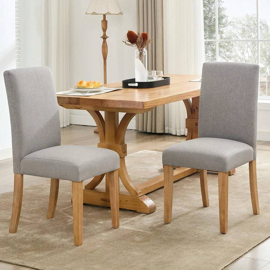 Set de 2 Sillas Modernas para Comedor con Respaldo Ergonómico Curvo y Tapizado de Tela, Patas de Madera Resistentes, Capacidad de hasta 120 kg, Ideales para Cocina, Comedor u Oficina en Casa - Gris - Ver 1