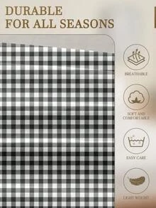 2/3件套黑白格子床上用品套装，柔软透气，抗皱，提升睡眠质量，奢华酒店风格，送父母朋友的礼物，双面绗缝被套*1，枕套*1/2，可选尺寸：加大双人床、标准双人床、标准双人床 - 黑與白 - 查看 6