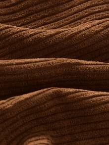 两件套女童休闲纯色柔软舒适灯芯绒长袖外套和裤子套装，适合秋冬季户外穿着 - 咖啡棕 - 查看 10