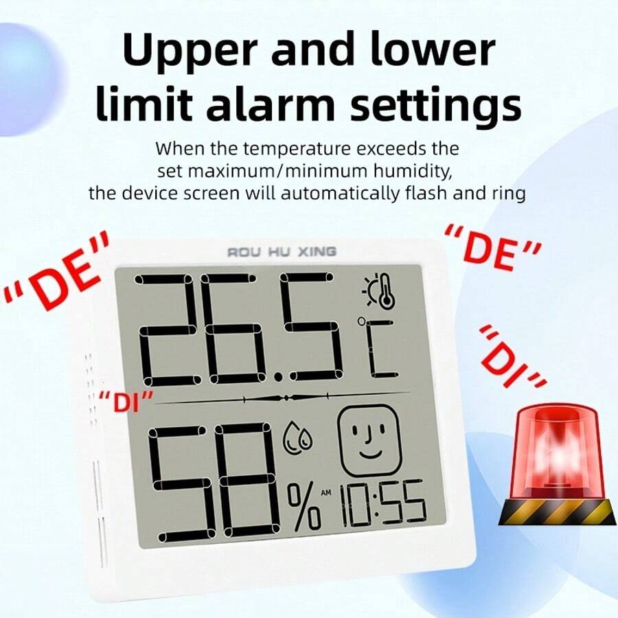 Indoor Outdoor Thermometer Hygrometer With Feedback, Time Display, Settable Alert Value, ℉/℃ Switchable, Alarm Clock, High Precision, High Sensitivity, Hanging Hole