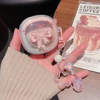 Ins Style Pink Bow + Pendant Earphone Case Suitable For Bowie WM02/WM01 Wireless Bluetooth Earphones Protective Case Wm02 + Earphone Charging Case