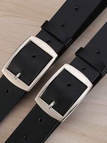 2pcs Men's Square Buckle PU Leather Casual Belt, Black, Fashion - Black (2 Pieces) - View 2