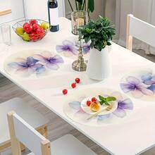 4-Piece Spring Round Tableware, Purple Flower And White Watercolor Illustration, 15inch , Easter Valentine's Day Mother's Day Family Party Kitchen Dining Decoration, Machine Washable, Polyester - 彩色 - 查看 3