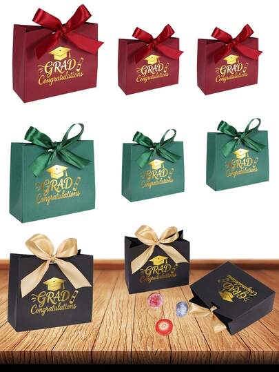 10PCS/1PC/Small Graduation Gift Bag/Box [With Ribbon], Suitable For Small Items. Perfect For Holiday Parties And Graduation Seasons.