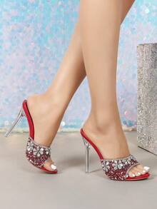 女士高跟凉鞋 - 紅色 - 查看 4