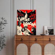 Framed 1pc Retro Dracula Movie Poster & Characters Canvas Wall Art - Vintage Horror Themed Print, Stylish Home Decor, Ready-To-Hang For Living Room & Leisure Space - 框 - 查看 2