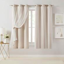 Beige 80% Blackout Curtains With Sheer Overlay, Double Layer Thermal Insulated Window Panels, 63 Inch, Living Room And Bedroom, Beige Drapes With Tiebacks, Grommet Top, 37 X 63 L X 2, Modern Home Decor - Sky Blue - View 2
