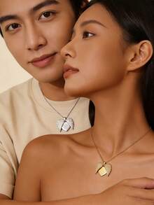 TONSI 1件装奢华个性化时尚浪漫精致18K镀金不锈钢镶嵌可展开翅膀心形吊坠项链礼盒，简约百搭颈链，送给朋友、爱人、情人节的礼物，情侣珠宝礼盒 - 彩色 - 查看 3