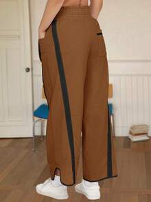Women's Camping Wide Leg Sweatpants Baggy Fit Drawstring Elastic Waist Quick-Dry Fabric For Outdoor Hiking Y2K Athletic Pants - 棕色 - 查看 4