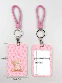 1pc Pink ABS Puppy & Bear Pattern Keychain Pendant, Bag Charm, ID/Card Holder, Suitable For All Seasons