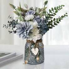 Flor de Rosa de Seda Artificial com Vaso para Decoração Doméstica, Casamento em Todas as Estações - Azul - Visão 7