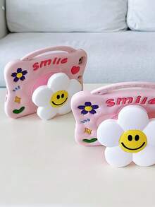 1pc Unisex Sunflower & Smiling Face Expandable Silicone Phone Holder, Minimalist & Cute, Portable, Pen Slot, Shock-Proof, Scratch-Resistant, Fingerprint-Proof, Suitable For IPad Mini 1/2/3/4/5/6/7, IPad Air 4/5/6/7, IPad Pro 11, IPad Air 1/2, IPad 10.2, IPad 9.7, IPad Air 6, IPad 10.9 - Pink - View 2