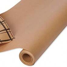 American Greetings - Papel de regalo reversible caf para todas las ocasiones, papel kraft y cuadros (1 rollo jumbo, 175 m2 Pies.) - kraft y cuadros - Ver 2