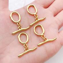2pcs Real 18K Gold Plated OT Toggle Clasp Toggle Jewelry Clasps Oval Rings T Bar Links For Jewelry Making Supplies DIY Necklace Bracelet Crafts Women - Gold - View 3