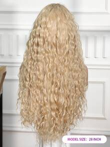 28英寸长渐变金色小到中卷多层次发型合成假发，外观自然，蕾丝前假发，13*4手工编织蕾丝，化纤发丝，日常佩戴，进口丝绸，适合派对、婚礼、音乐节、万圣节等场合，可作礼物。 - 彩色 - 查看 6