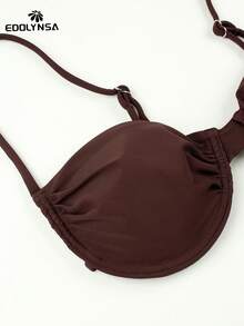 Bộ bikini 3 mảnh xếp ly mới năm 2026, bao gồm váy che ngoài, áo tắm nâng ngực và váy dự tiệc bãi biển. - màu nâu - Xem 6