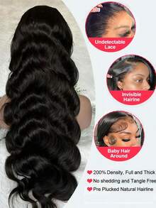 13x6 Lace Front 250% Density Lace Front Wig Human Hair Body Wave Transparent Brazilian Virgin Human Hair Wigs 13x4 Lace Front Wigs Human Hair Pre Plucked With Baby Hair For Women Natural Black 8-42 Inch - Natural Black - 查看 2