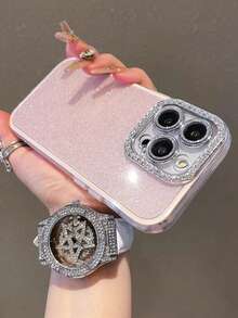 Luxury Glitter Rhinestone Glossy Soft Phone Case Compatible With IPhone17 16 15 14 13 12 11 Pro Max Plus Soft Shockproof Back Cover - Pink - View 3