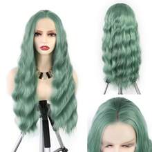 13*4 金色合成蕾丝前假发，长波浪卷发，自然发际线，耐热纤维，免胶分缝，适合女性角色扮演、日常佩戴，24英寸 - 彩色 - 查看 12