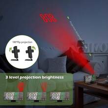 1pc Digital Projection Alarm Clock With Temperature & Humidity Display, Large LED Screen, USB Powered Wall Projection Clock, Plastic Rectangular Design, Flat Top, Working Voltage ≤36V, Rotatable Projection - Black - View 5