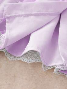 Women's Sweet Bowknot Round Neck 3/4 Sleeve High Waist Embroidered Patchwork Blouse, Tops, Spring Tops, Summer Tops Vacation - Mauve Purple - View 8