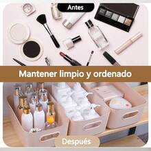 Caja de Almacenamiento Multifuncional, Caja de Almacenamiento de Cosméticos, Caja de Almacenamiento de Escritorio de Plástico Duradero, Adecuada para Cosméticos, Tiendas Grandes, Ropa, Snacks, Cocina, Baño y Dormitorio, Suministros de Oficina. - Gris - Ver 8