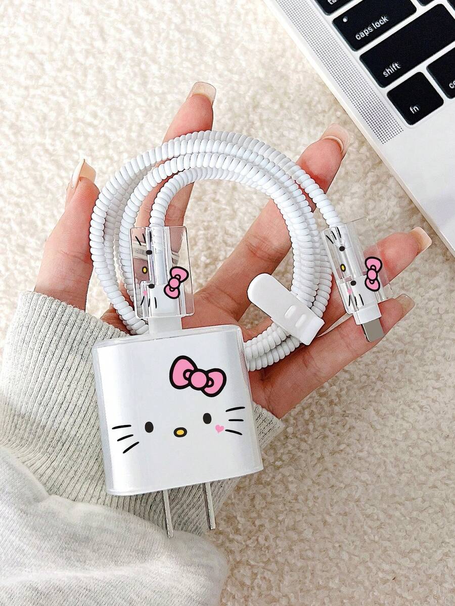 Sanrio Line Love Hello Kitty 1.5-Meter Winding And Fixing Device, Anti Break Data Cable TPU Charging Head Protection 5-Piece Set Suitable For IPhone 20W Fast Charging Data Cable - Multicolor - View 1