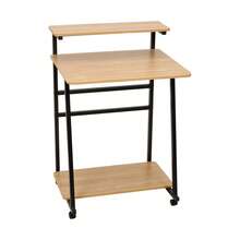 Space-Saving 3-Tier Desk With 4 Rolling Wheels Scratch-Resistant Surface Monitor Work Storage Shelves For Home Office - Black + Natural Wood Colour - View 7