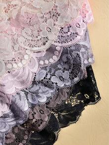 5pcs/Pack Plus Size Women's Solid Color Lace Patchwork Sexy Bikini Briefs - Multicolor - View 3