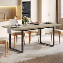 Industrial-Style Wooden Kitchen Table, 160 X 80 Cm, Seating 6 To 8 People. Sturdy Metal Frame With A Light Finish. Robust, Stable, Water-Resistant, And Scratch-Resistant. - Khaki - View 7