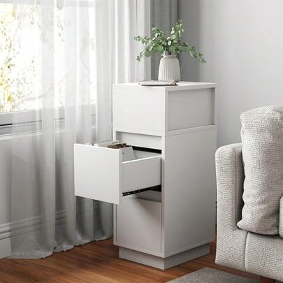 Floating Bedside Tables, Small Narrow Side End Tables With Drawers, Sofa Side Table, Dining Side Table, Living Room Storage Cabinet, Study Storage Cabinet, Flexible Open Compartment, For Bedroom, Living Room, Cloud White