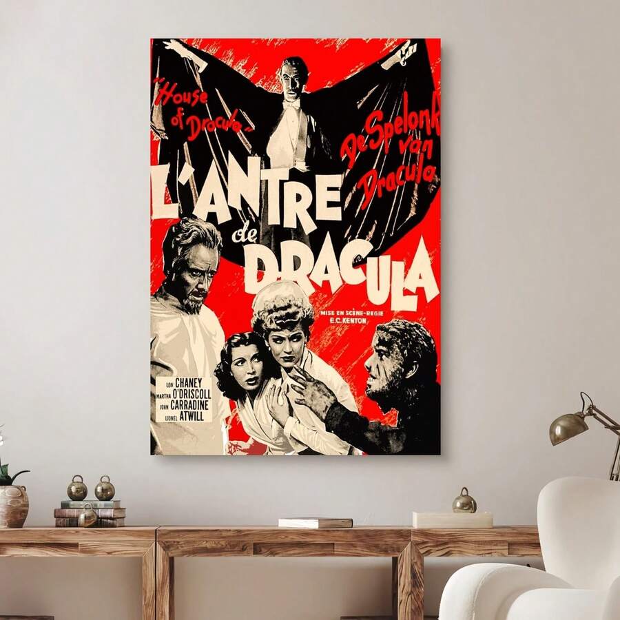 Framed 1pc Retro Dracula Movie Poster & Characters Canvas Wall Art - Vintage Horror Themed Print, Stylish Home Decor, Ready-To-Hang For Living Room & Leisure Space - 框 - 查看 1