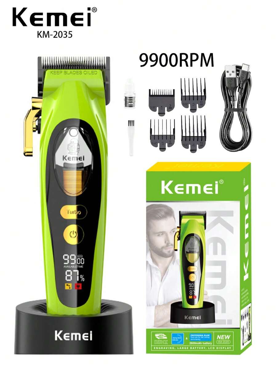 Kemei 科美新款专业理发器，9900转磁力马达，男士理发器，带充电底座，型号KM-2035，高品质理发器，男士礼品