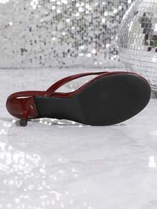 女士镜面人字拖高跟凉鞋，2026新款女士高跟鞋 - 酒紅色 - 查看 6