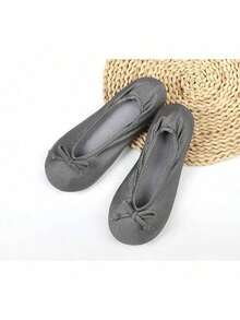 EstiloKeyela Pantuflas De Bailarina Para Mujer Con Lazo Suave Y Suela De Gamuza, Antideslizantes, Para DormitorioVersióN Mejorada - Gris - Ver 7