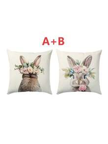 1/2/4pcs Easter Single-Sided Printed Decorative Cushion Cover With Cute Floral And Bunny Pattern, Measuring 17.7*17.7 Inches. Suitable For Easter Living Room Sofa And Bedroom Home Decor. Pillow Insert Not Included. - Multicolor - View 15