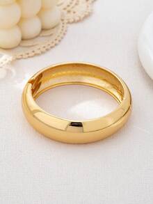 3pcs/Set Minimalist Geometric Asymmetrical Teardrop Thick Textured Gold-Tone Bangle Bracelet Set, Suitable For Women, Chunky Smooth Matte Heavy Metal & Zinc Alloy Material - Yellow Gold - View 7