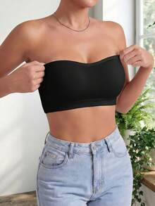 Áo ngực không dây, có đệm mút, kiểu ống, cài chéo bên hông, dành cho nữ, kiểu dáng giản dị, thoải mái, tối giản, mỏng nhẹ, không gọng, thân thiện với da, có thể điều chỉnh, gợi cảm. - màu đen - Xem 3