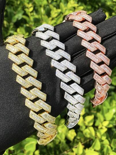 DUBSS 1 Pieza Pulsera Cubana Chapada con Circonita Cúbica 5A Estilo Hip Hop Joyería Enchapada para Hombres