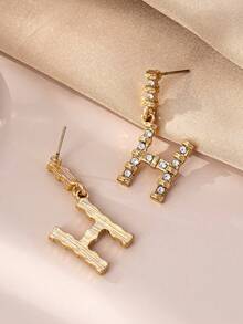 1 Paar luxuriöse Ohrringe mit Strass-H-Anhänger, elegantes hochwertiges Schmuckdesign für Frauen, geeignet für den täglichen Gebrauch, Dates, Urlaub, Feiertage, Partys, exquisites Schmuckgeschenk für Damen - Gold - Übersicht 4