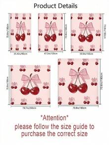 1/4pcs Pink Bow & Cherry Pattern Bathroom Curtain Set, Modern Style Home Decor Printed, Washable, Fashionable Theme, Suitable For All Seasons, Easy Installation - Includes 12 Hooks For Bathroom, Guest Room, Bedroom, Living Room - Multicolor - View 4