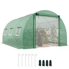 Outsunny 13'x9.8'x6.6' Walk-In Tunnel Greenhouse W/ 2 Support Rods, Roll-Up Mesh Door, Mesh Windows, Plant Hot House With PE Cover, Galvanized Steel Frame, Outdoor Garden, Green - Green - View 10